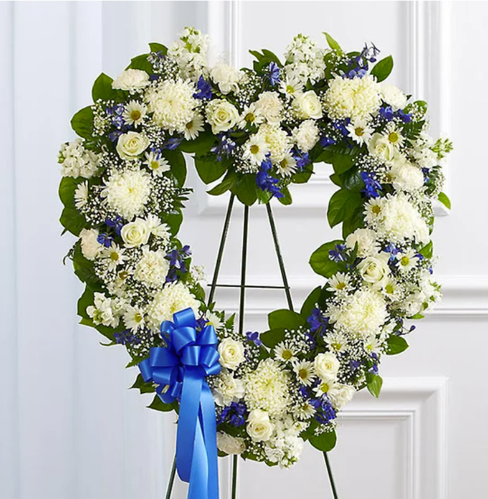 Always Remember Blue & White Floral Heart Tribute