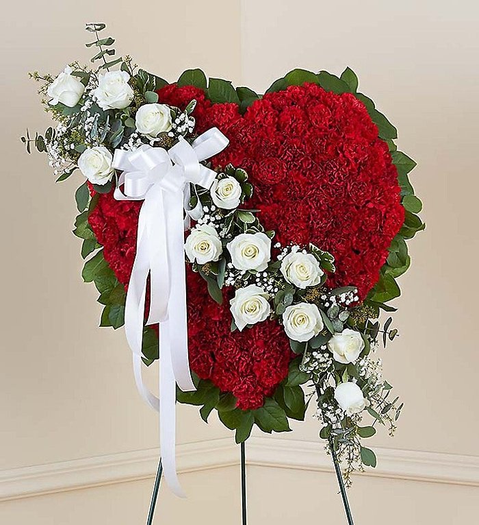 Always Remember™ Floral Heart Tribute - Red with White Ros