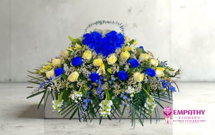 Blue Heart Rose Casket Spray